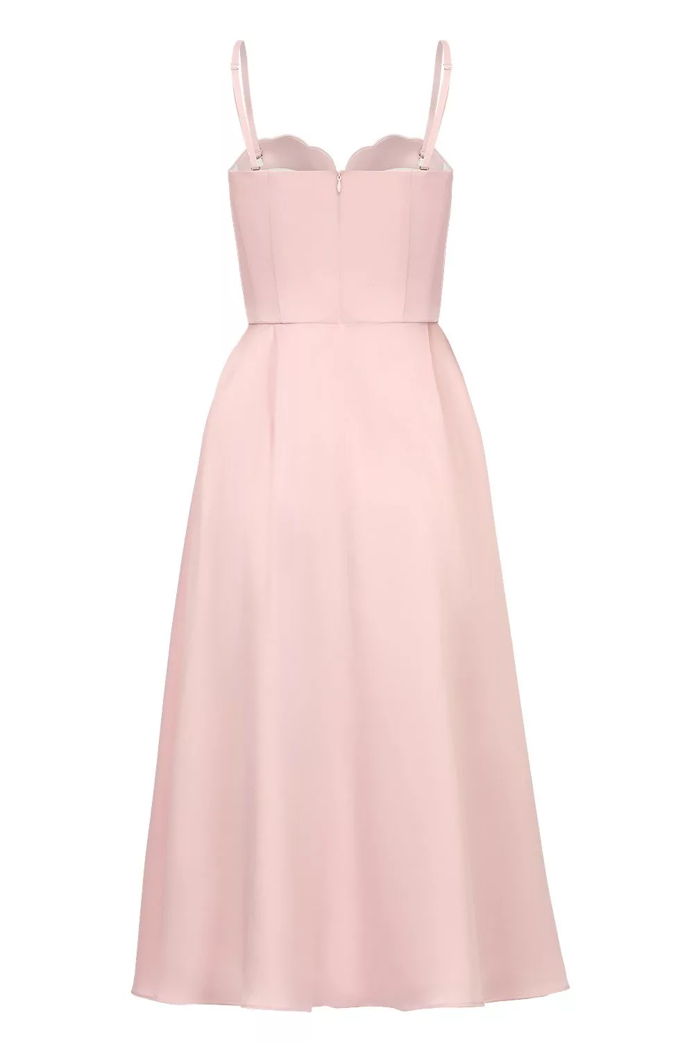Pink pleated midi dress — back & fit
