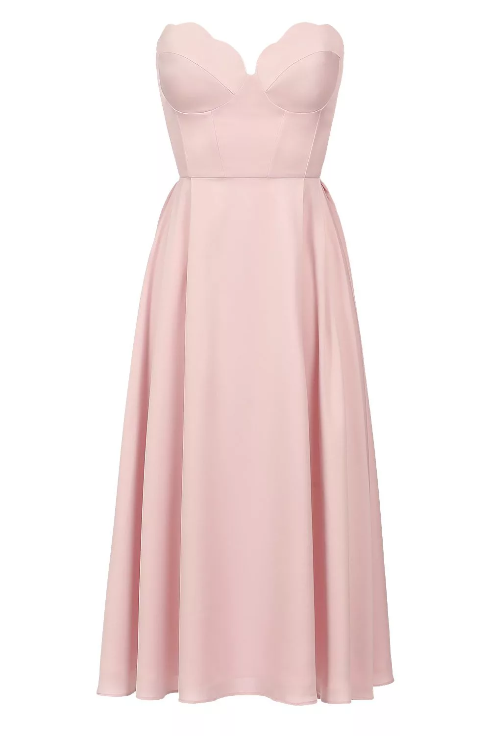 Pink pleated midi dress — full silhouette